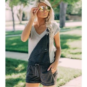 Z Supply Candace Washed Black Short Overalls